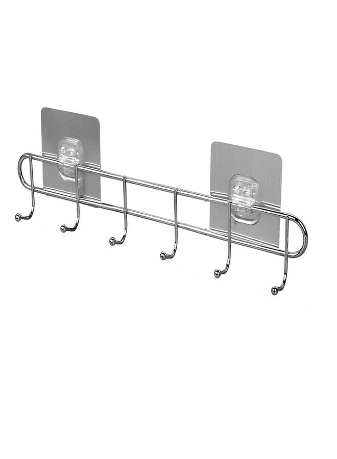 Xacton Stainless Steel Hook Hanger I Multi-Functional Self-Adhesive No Drilling Wall Mounted Rod with 6 Hooks & Magic Sticker I Utensil Hanging Rack I for Cloth Kitchen Bathroom Accessories Items - Image 1